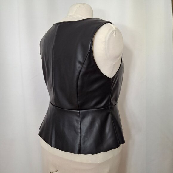 Corset Bustier Black Goth Vegan Leather Stretch Top LaceUp Trim Peplum Torrid 2X - Picture 4 of 6